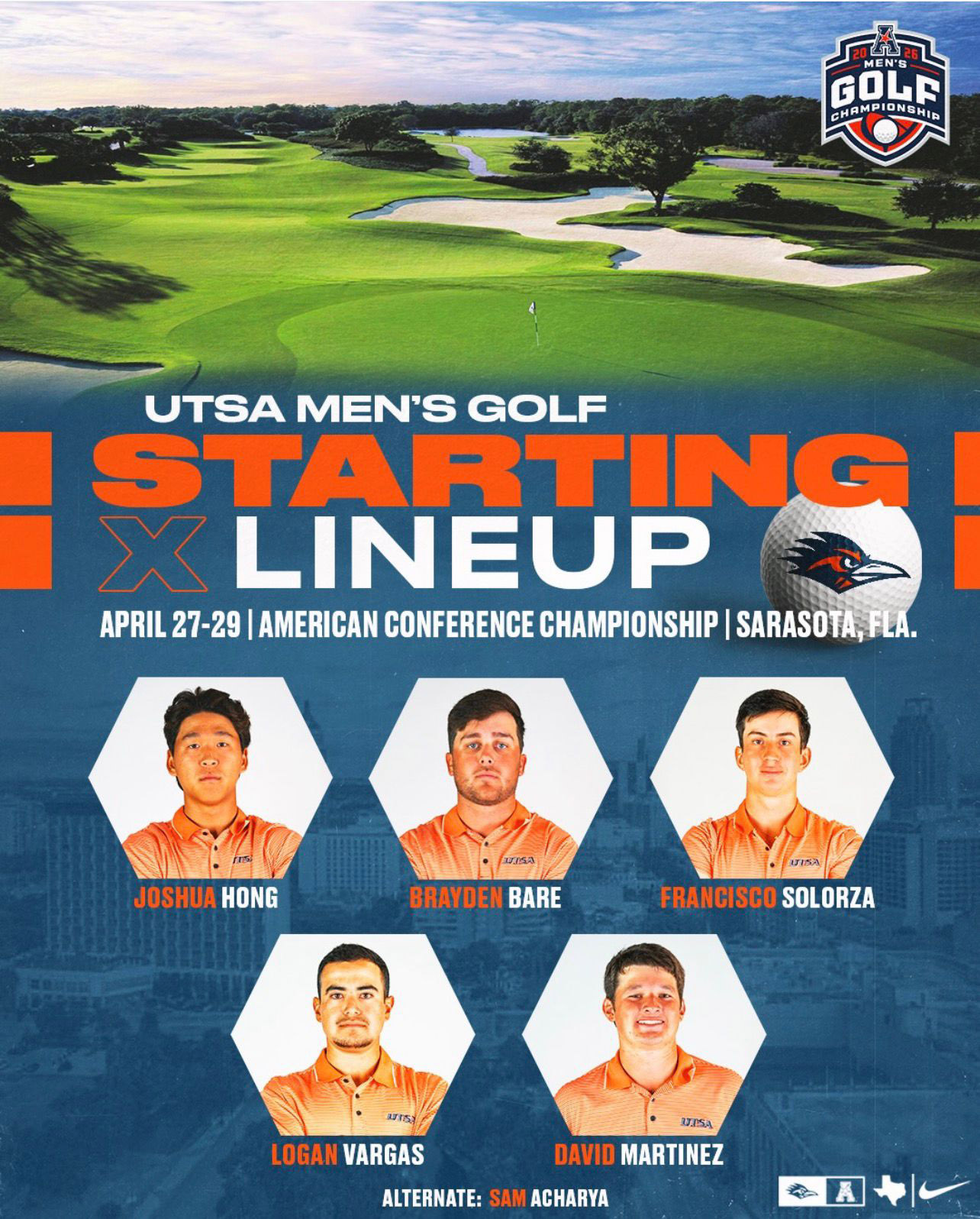 2026 American Athletic Conference Championship: UTSA Men's Golf Official Lineup