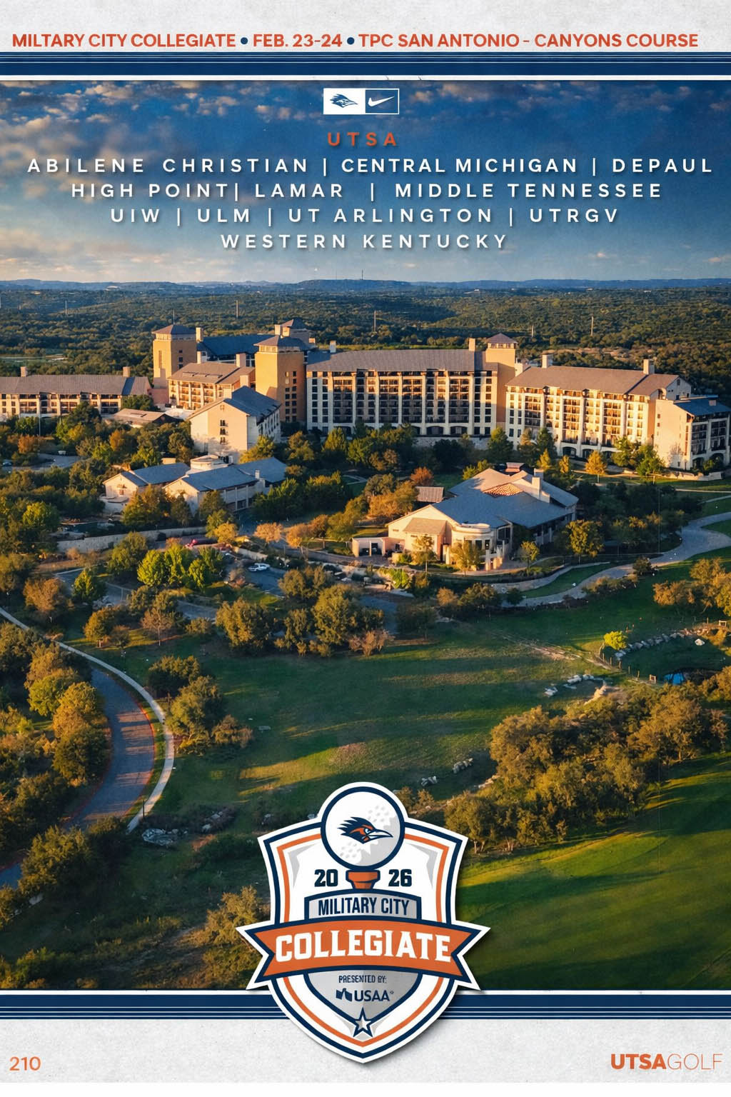 Joshua Hong UTSA Men's Golf 2026 Military City Collegiate Poster