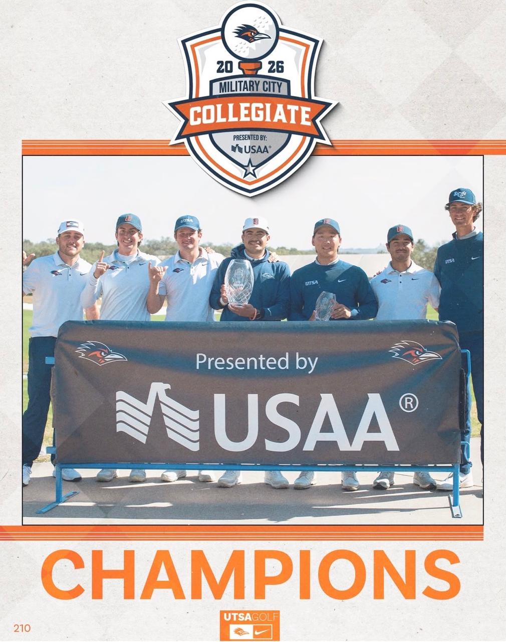 UTSA Men’s Golf team holding the championship trophy at the Military City Collegiate event