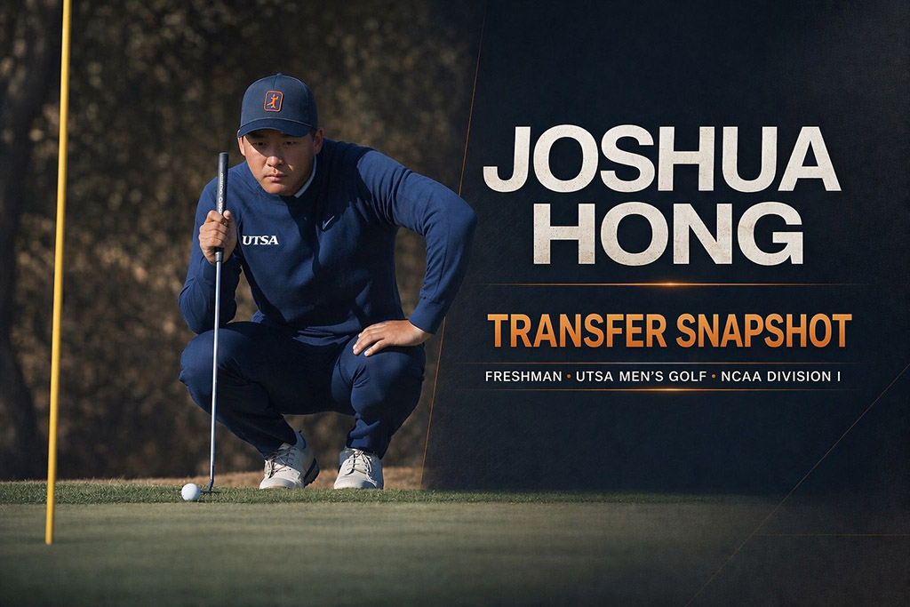 Joshua Hong reading a putting line during the Military City Collegiate