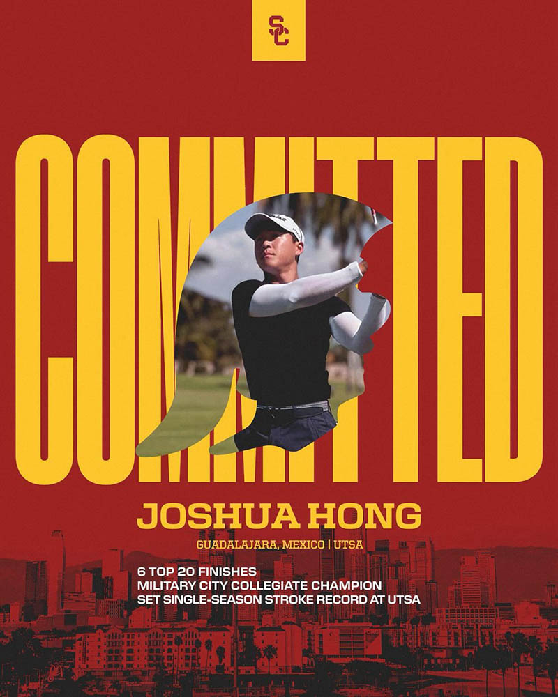 Joshua Hong USC Men’s Golf commitment photo for the 2026–27 sophomore season