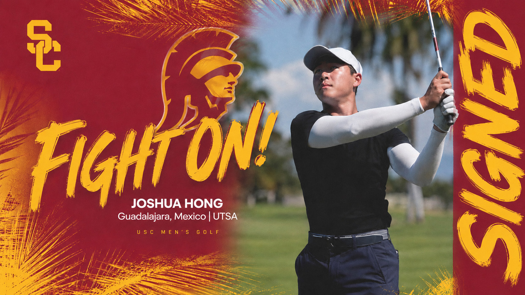 Joshua Hong USC Men’s Golf signed announcement banner for the 2026–27 sophomore season
