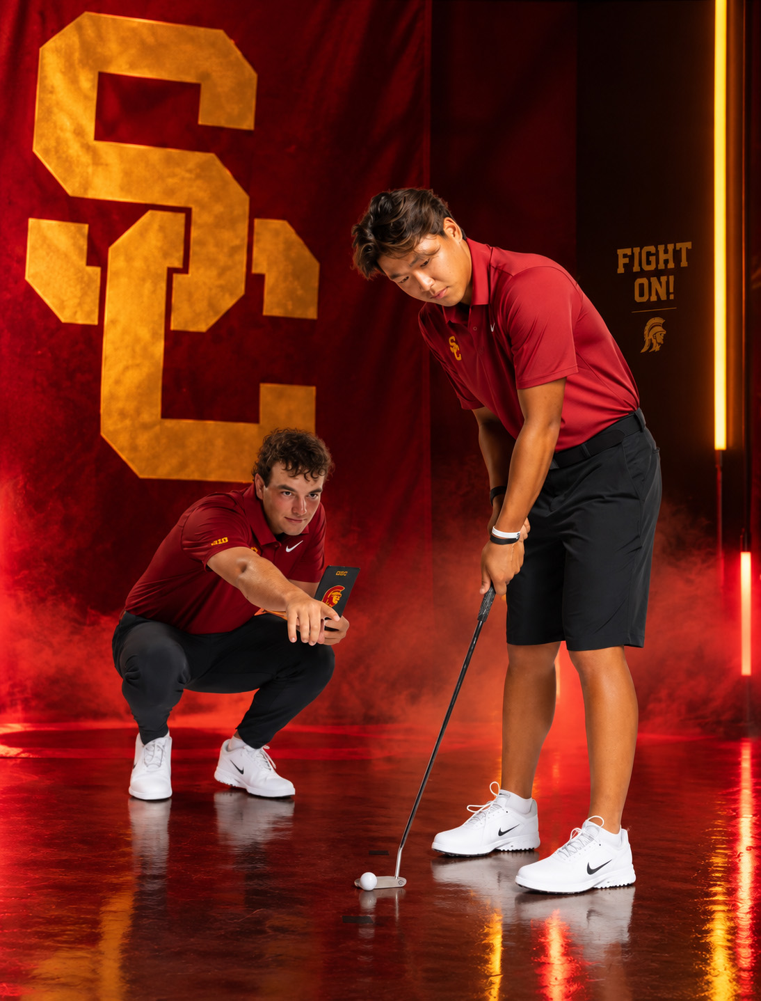 Joshua Hong and Deitrek Gill during the 2026 USC Men’s Golf media day