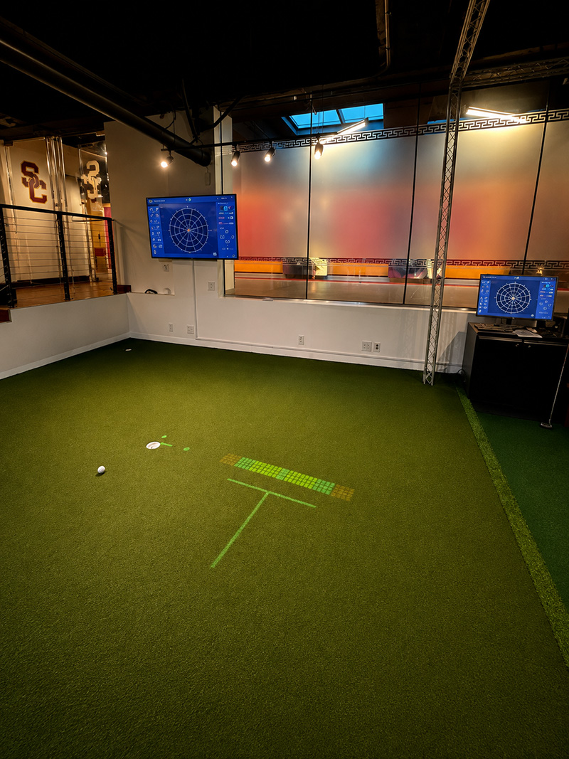 UIndoor putting practice facility at USC, Los Angeles.