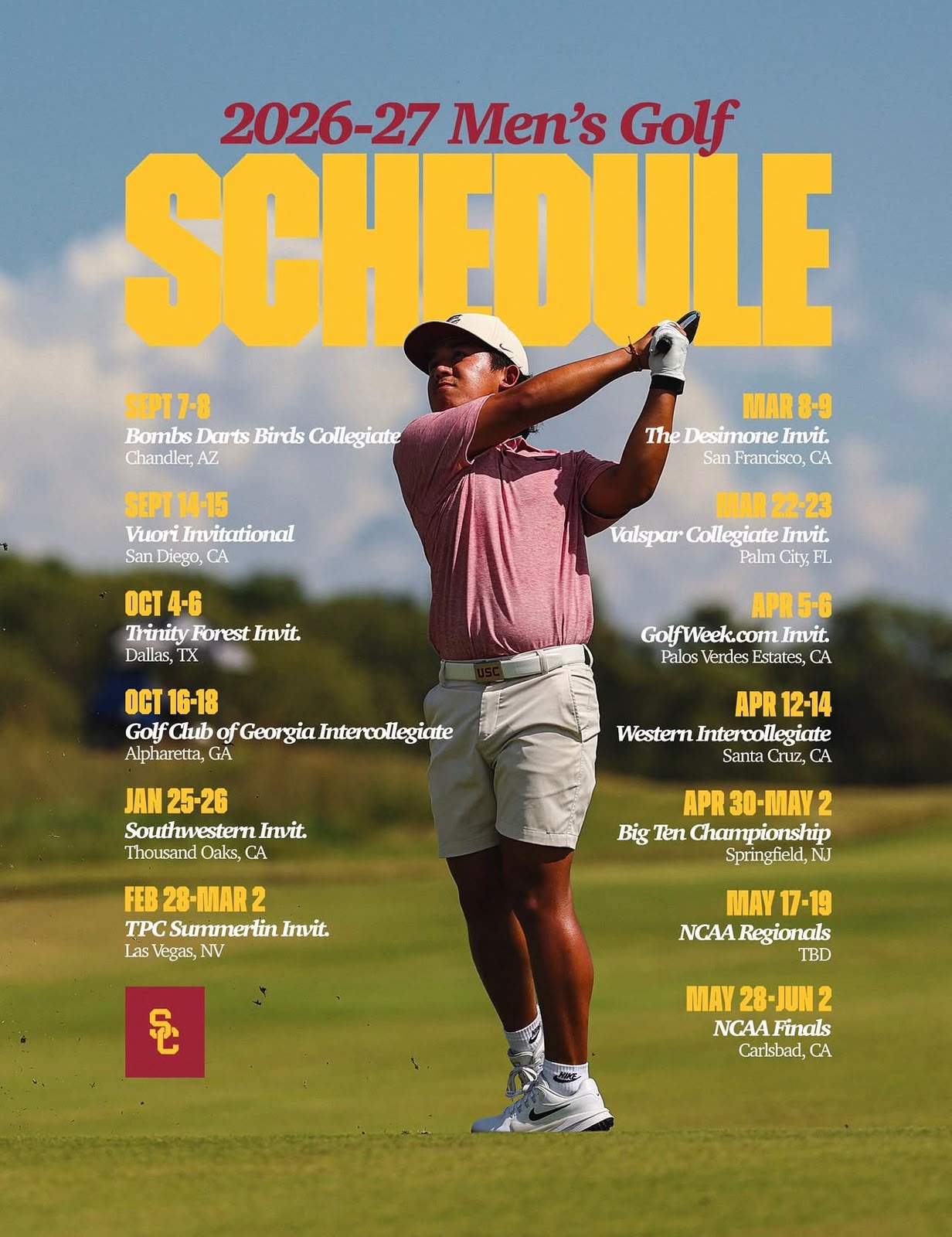 USC Men’s Golf 2026–27 season schedule for Joshua Hong’s sophomore season