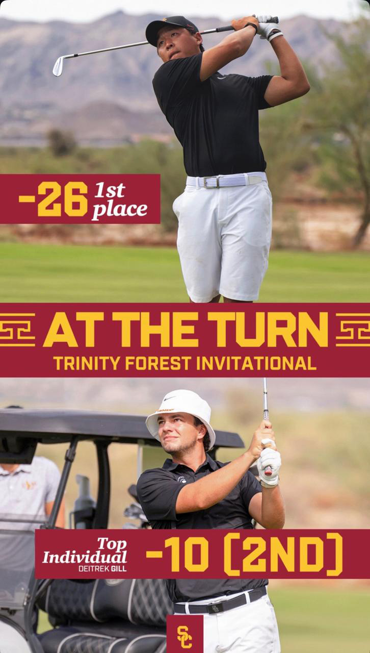 Joshua Hong and Team during Round 3 of the Trinity Forest Invitational with USC Men's Golf
